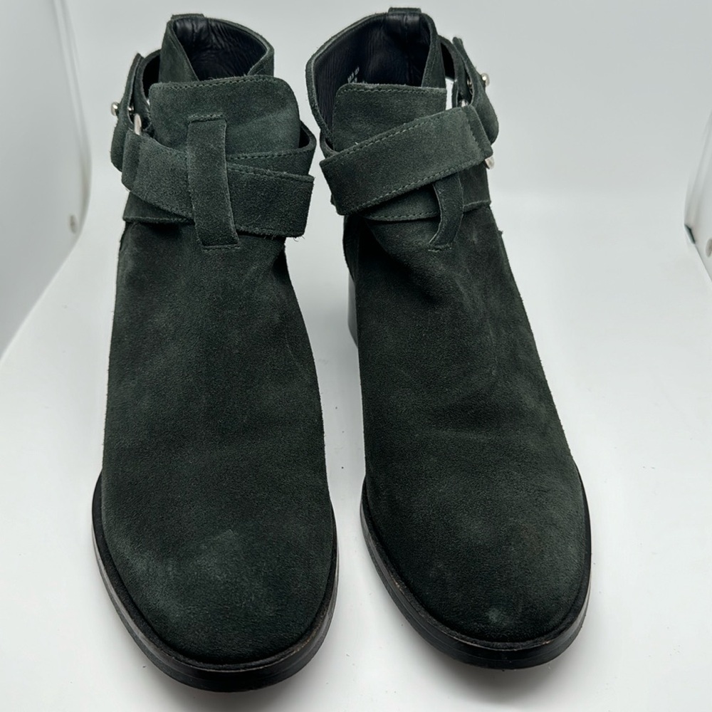 & Other Stories Chelsea Heeled Suede Ankle Leather Boots Esmerald‎ Green Size 9 - Picture 3 of 15